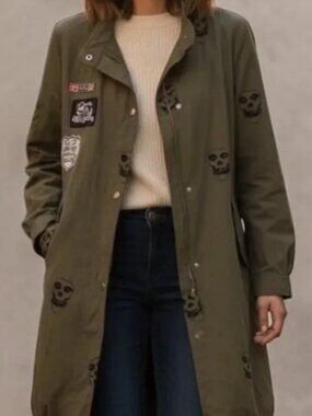 Misfits Y2K olive utility jacket/shacket with punk rock patches, size L